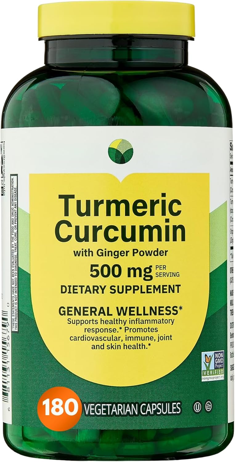KP+ Turmeric Curcumin with Ginger Powder | 500 mg Dietary Supplement | General Wellness | 180 Vegetarian Capsules | Pack of 1