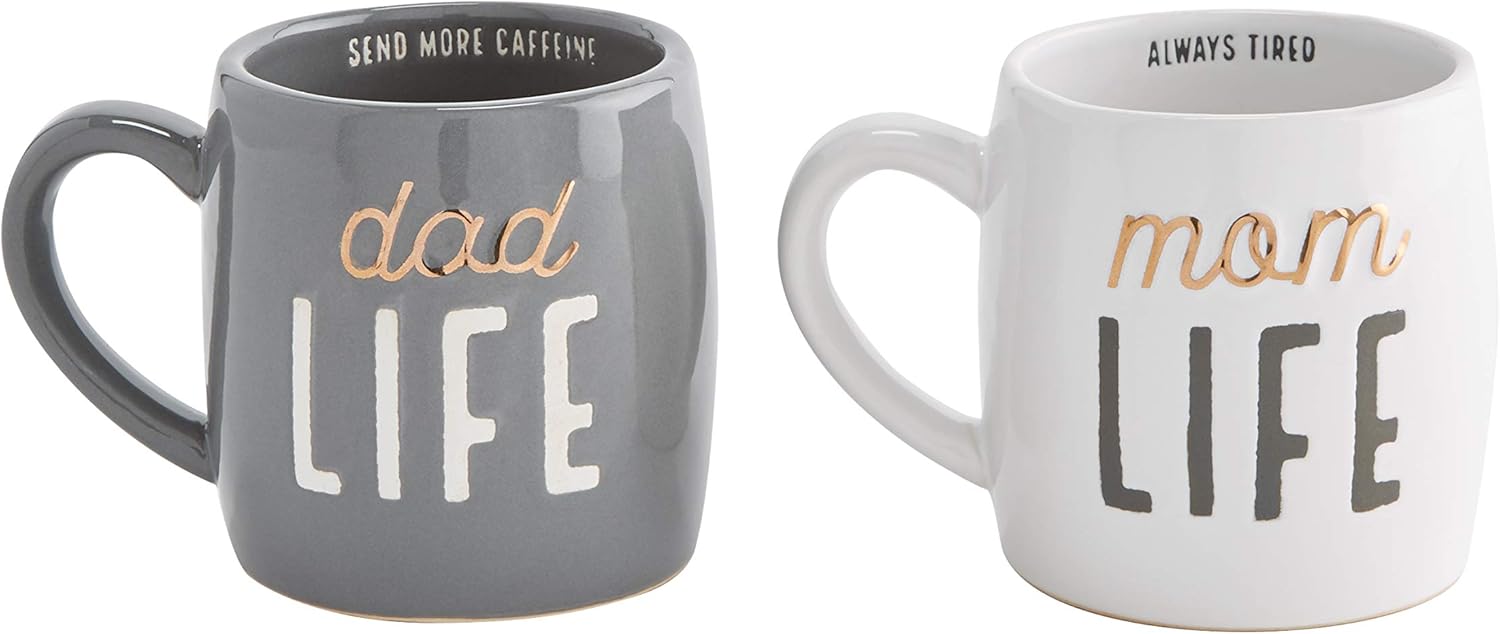 Mud Pie Parent Life Mug Set, 12 oz, Gray, White