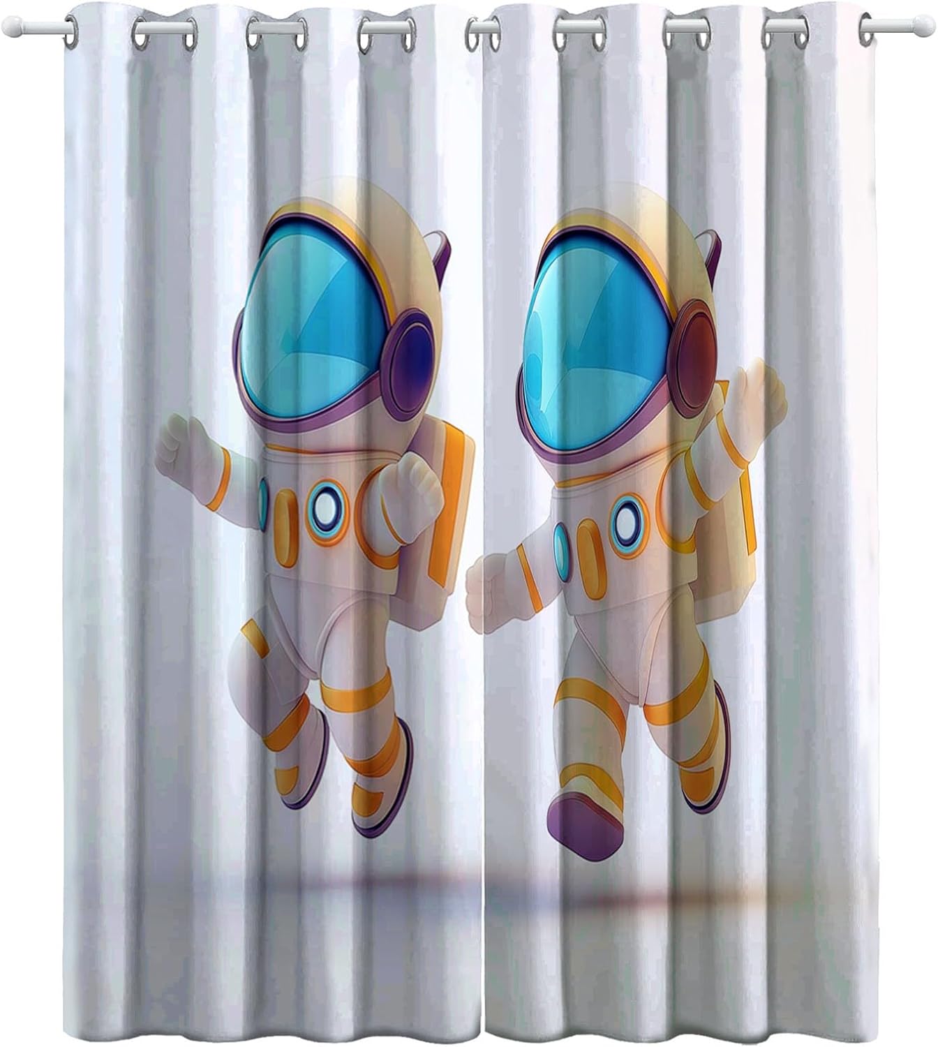 Kids Blackout Curtains for Bedroom 2 Panels- Cartoon Astronaut Floating Window Curtain Drapes for Boys Teens Living Room Decor White Thermal Insulated Grommet Window Treatment 36 x 63 inch(W x L)