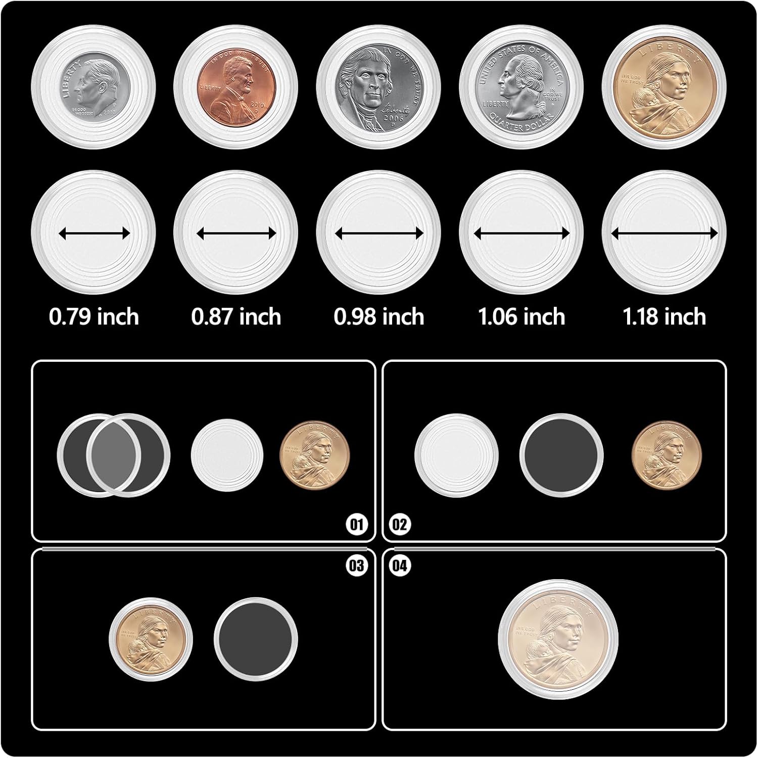 360 Pcs 30mm Coin Capsules Coin Holders for Collectors,Clear Plastic Storage Case Organizer with Foam Gasket, 5 Sizes (17/20/25/27/30mm) Coin Case for Coin Collection Supplies