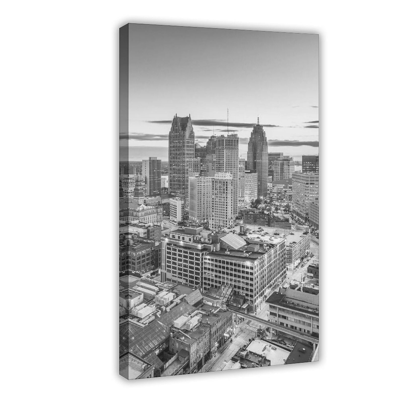 Bareronor Detroit Skyline Canvas Poster Bedroom Decor Landscape Office Room Decor Gift 12" L X 18" W