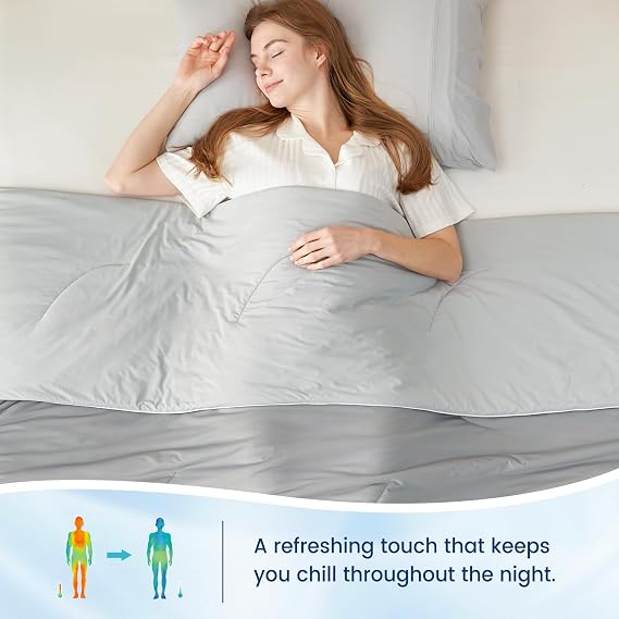 Cozy Bliss Cooling Comforter Queen Size, Reversible Lightweight Cooling Blankets for Hot Sleepers and Night Sweats, Q-Max>0.45 Soft Breathable Silky Smooth Summer Comforter, Cool Grey, 90x90