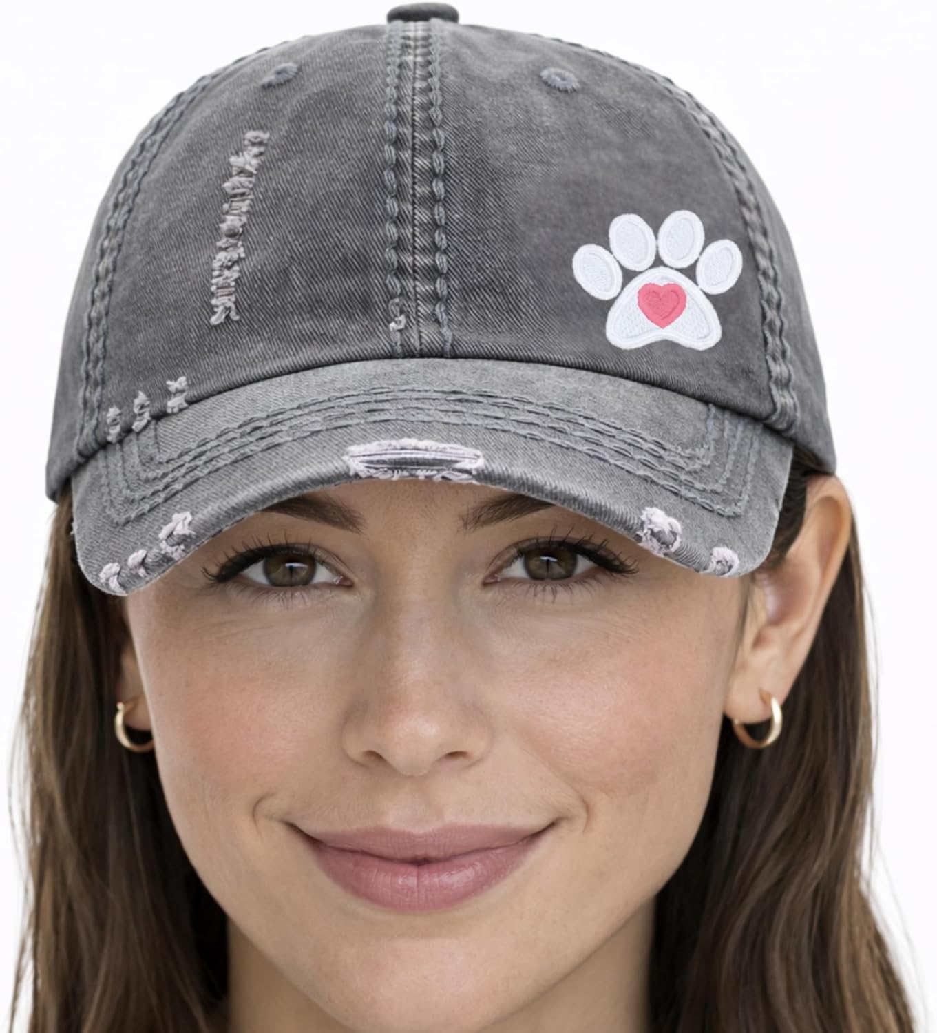 Women's Paw Print with Heart Dog Mom Hat, Baseball or High Ponytail Cap, Embroidered Puppy Rescue Animal Shelter Volunteer Veterinarian Hat, Owner Gift for Her Wife Girlfriend, Corner Design