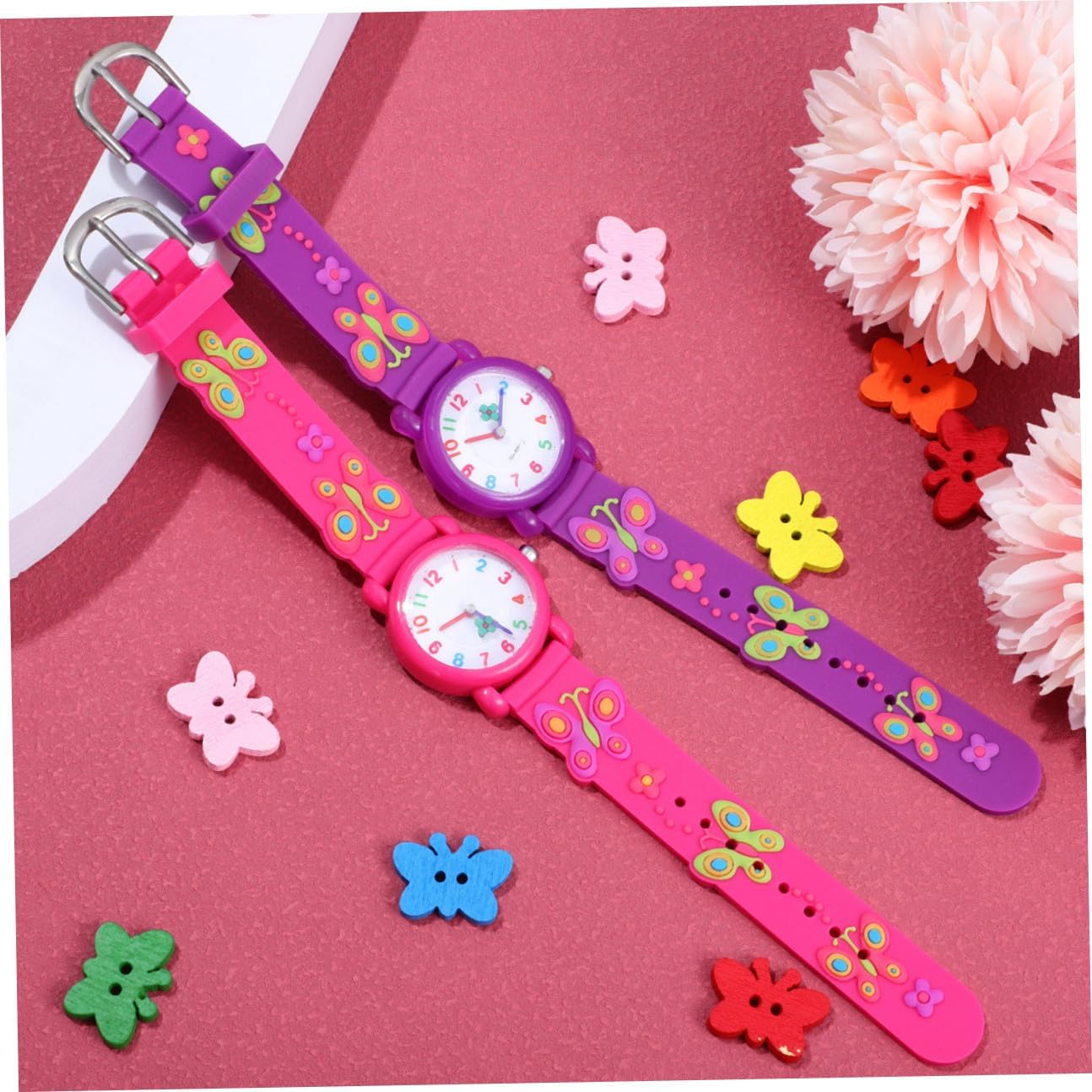 2 Pcs Watches Cartoon Butterfly Silicone Gift for Boys Easy-Read Arabic Numerals Teaching Wristwatches
