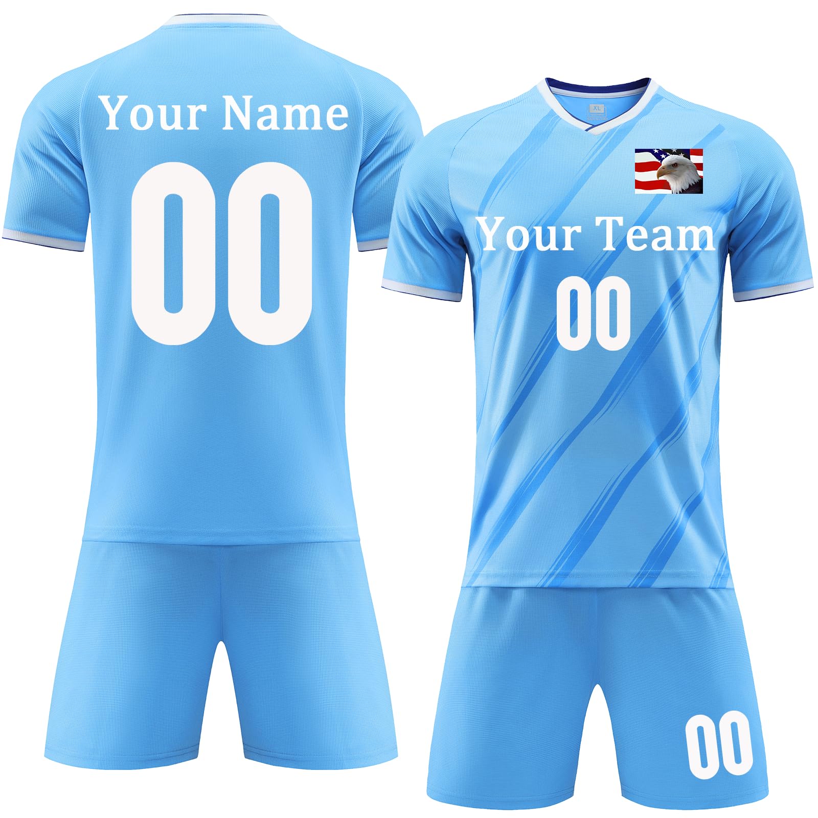 Custom Soccer Jersey Kids Adults Personalized Soccer Uniform with Team Name Number Logo Sky Blue
