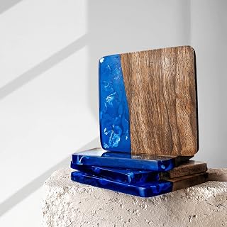 Resin Art River Coasters Set, Vibrant Blue, Epoxy Resin Art Coasters, Drinkware, Housewarming Gift, Colourful Tableware, Gift For New House