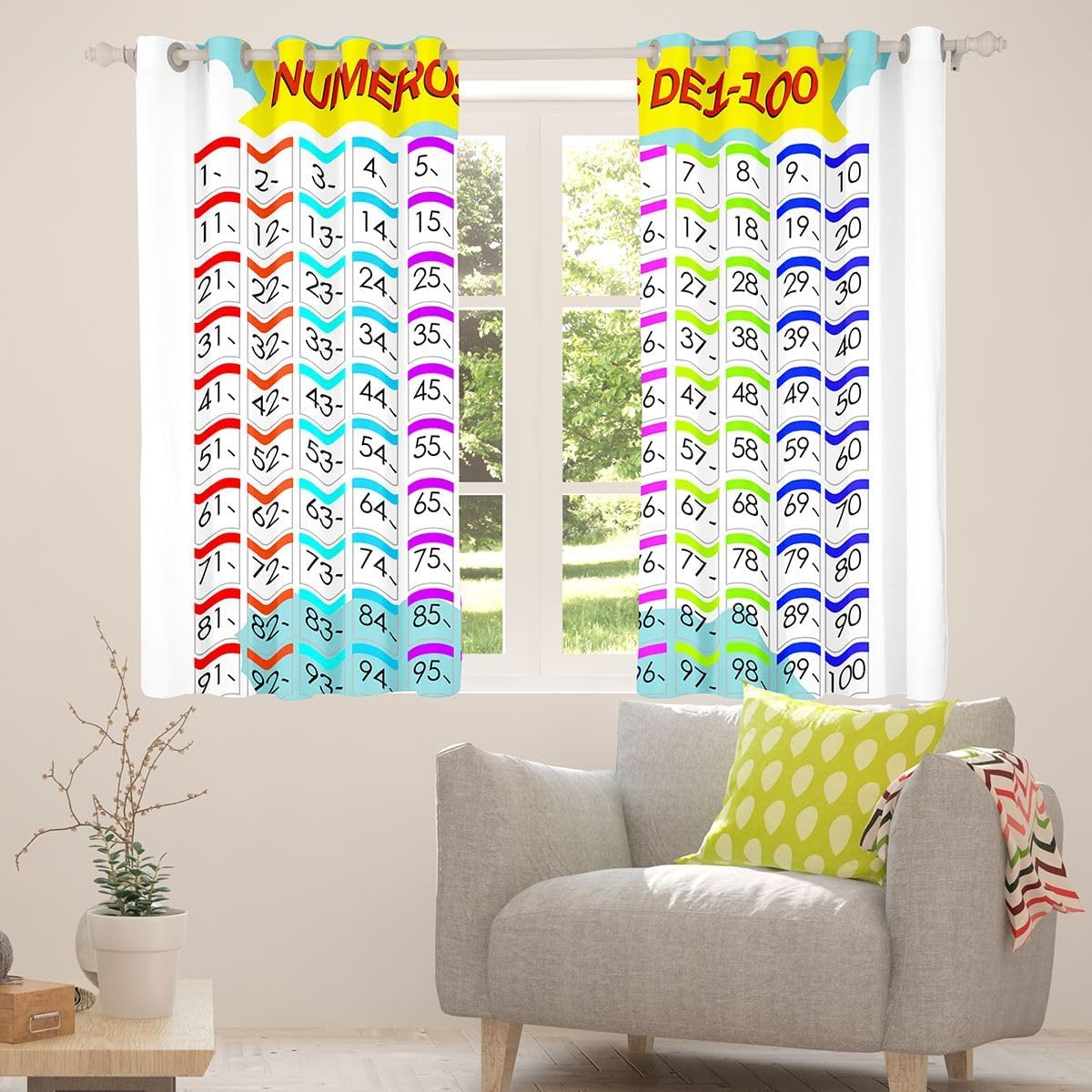 jejeloiu Number Curtains for Bedroom Living Room Number Table Curtains Kids Enlightenment Education Darkening Dreapes Colorful Window Treatments (2 Panels, 52 x 63 Inch) Blackout