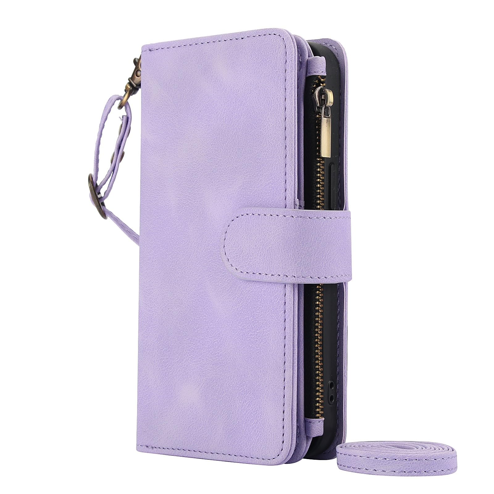 Generic Compatible con Google Pixel 9 Pro XL (color púrpura) Funda tipo cartera retro de piel con cremallera y correa para el hombro