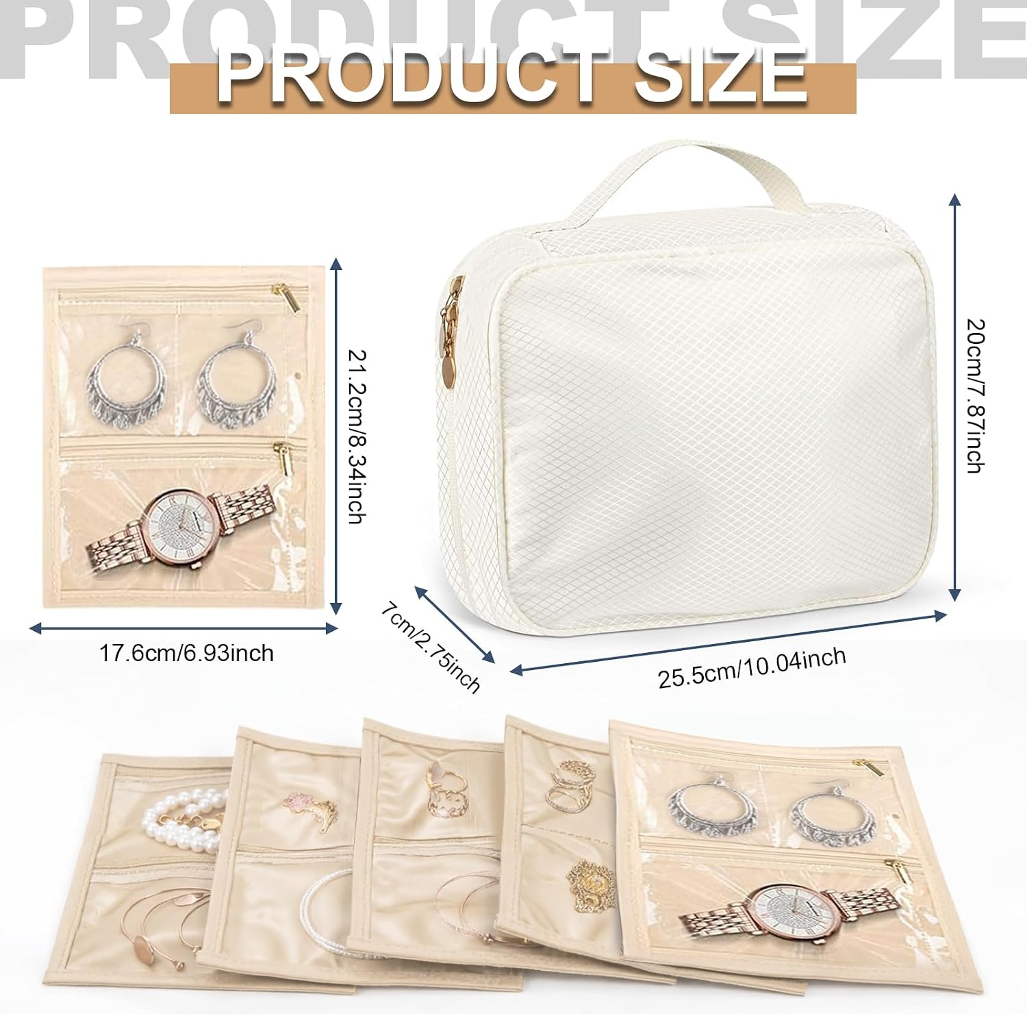 Travel Jewelry Organizer Case, Beige image 2