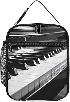 Black White Piano Keyboard Lunch Bag Insulated Lunchbox for Women Men Large Capacity Cooler Lunch Tote Bag