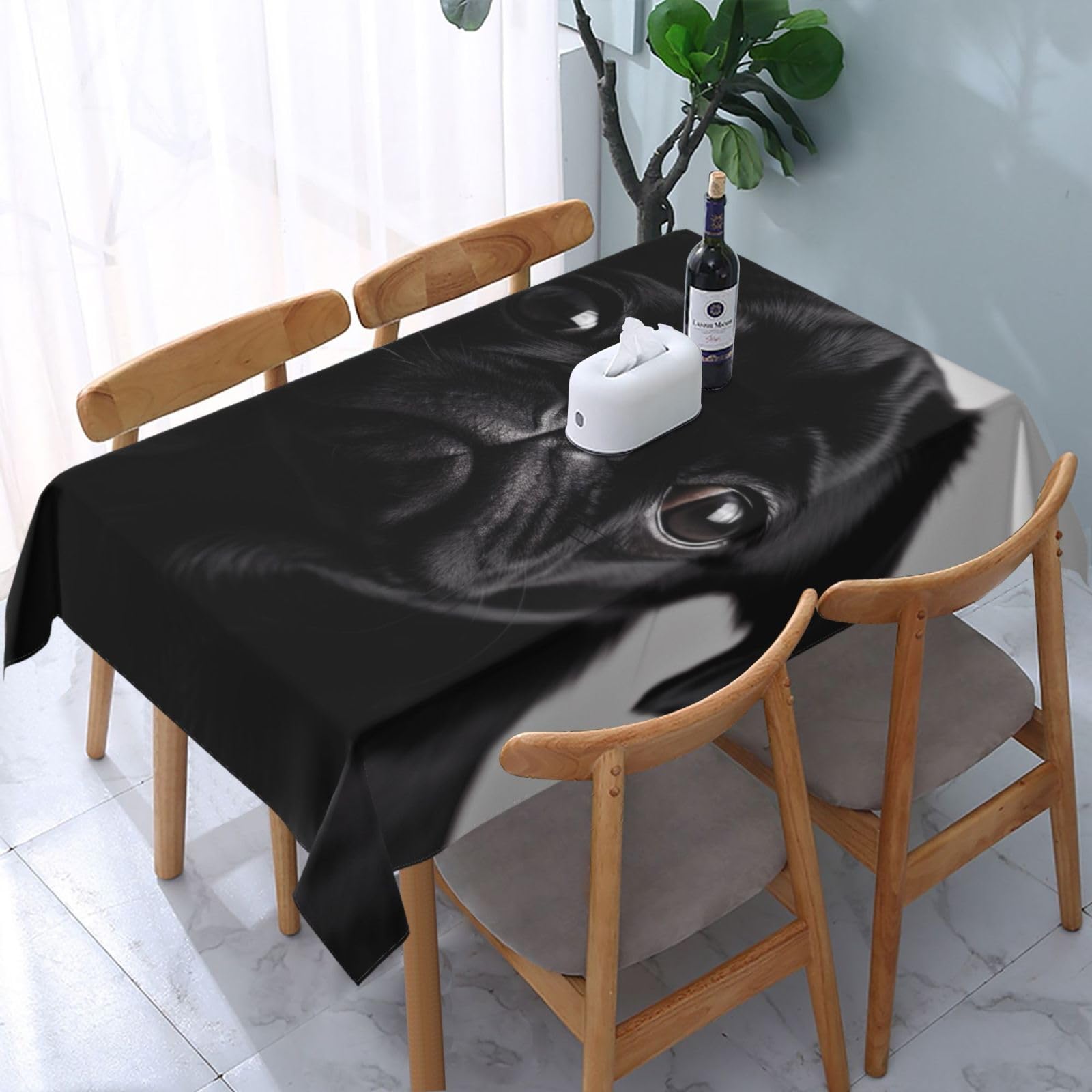 WPKJU Cute Black Pug Dog Printed Tablecloth Water Resistant Table Cover Washable Rectangle Table Cloth for Tables 54x72 in