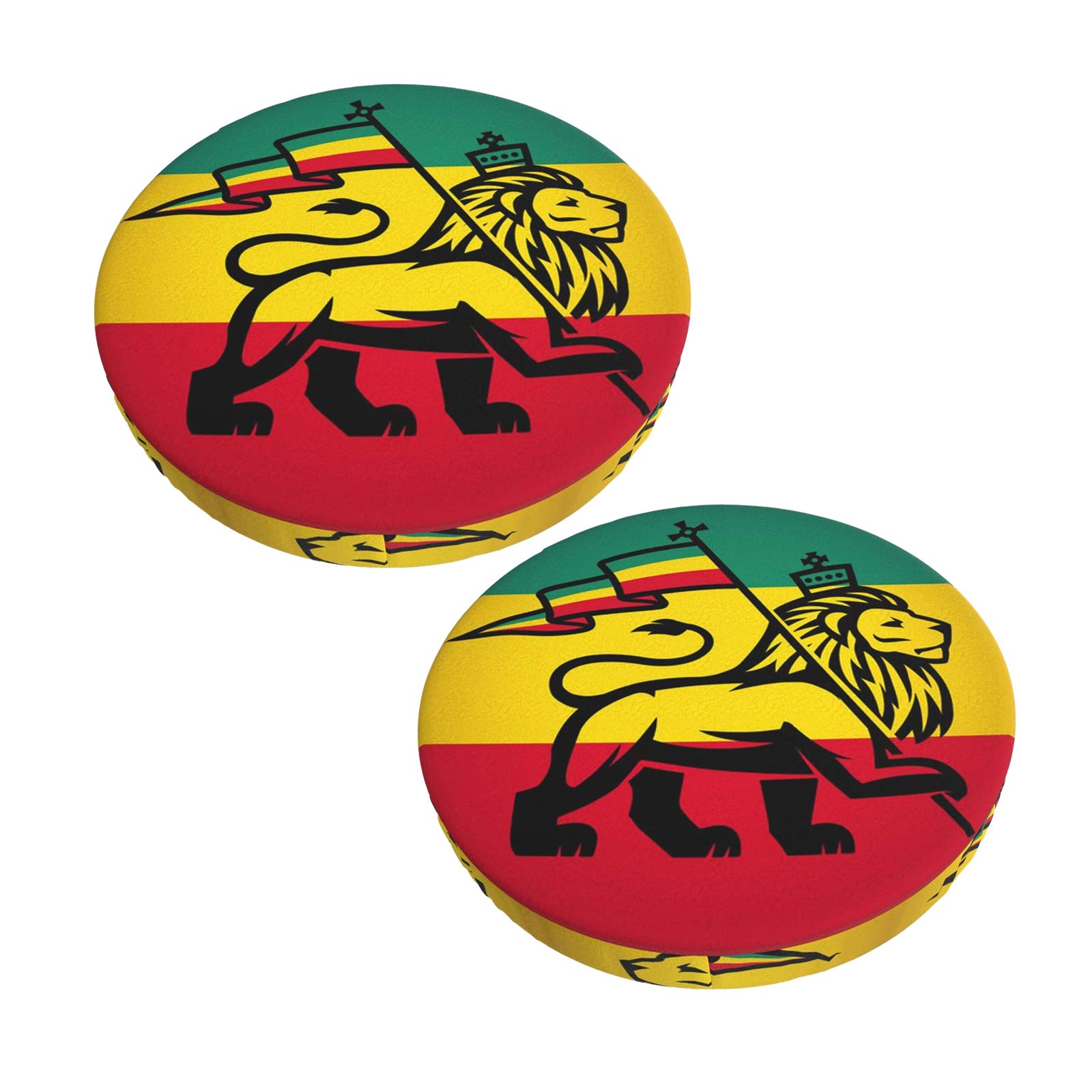 Rasta Lion of Judah Round Bar Stool Cover Cushion,2 Pack Super Soft Velvet Anti-Slip Padded Covers for Wooden Metal Stools Animals