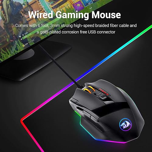 Miniatura 8 de Redragon M801 Ratón para Juegos, Ratón RGB para PC MMO con 9 Botones Programables y Grabación de Macros, 16000 DPI, Botón de Fuego para Juegos en