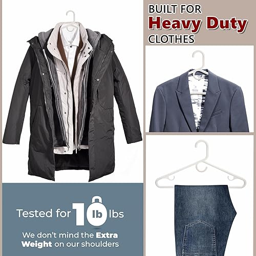 Miniatura 5 de Amber Home Paquete de 36 perchas de plástico súper resistentes, perchas de plástico blanco antideslizantes para abrigos, chaquetas y camisas, barra