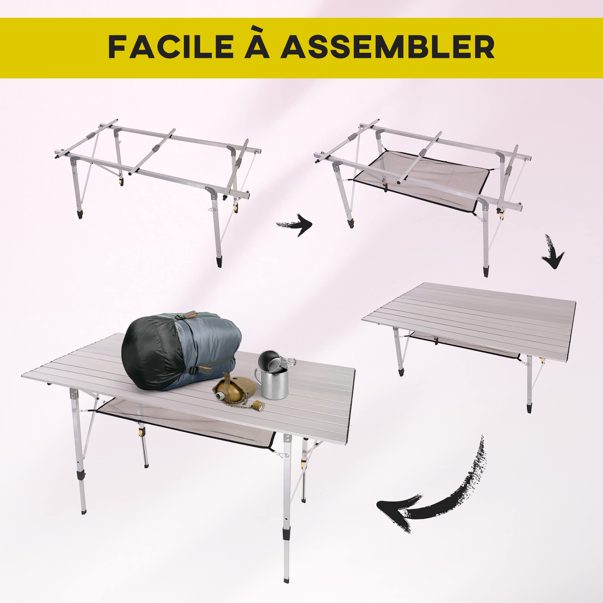 Outsunny Table Pliante Exterieur en Aluminium 6 Personnes Hauteur réglable | Table de camping Avec sac de transport, pour jardin