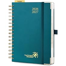 POPRUN 2026-2027 Daily Planner One Page Per Day, 5.75" x 8.5", Academic Daily Calendar Book with July 2026 to June 2027, Hardcover Appointment Book with Hourly Time Slots, Spiral Bound, Monthly Tabs - Pacific Green