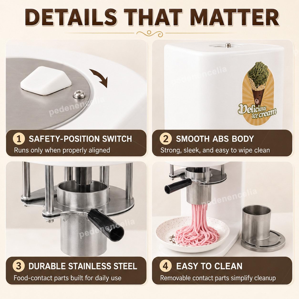 Máquina Comercial para Helados, para Helado Tipo Fideos, 4 Moldes De Formas, Máquina para Hacer Helado Tipo Espagueti, Máquina Eléctrica para Hacer Helados White