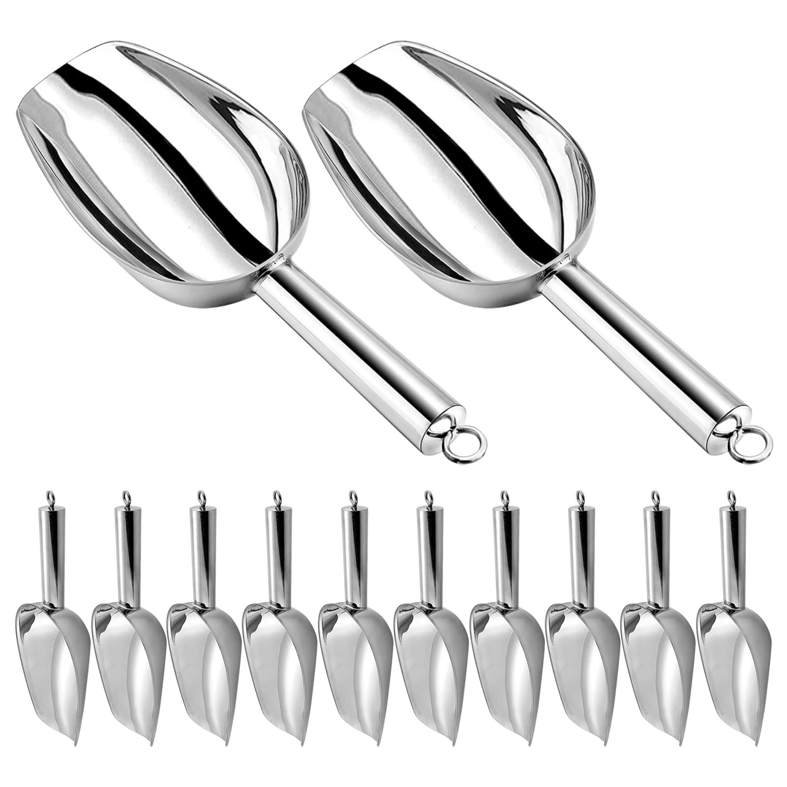 Operitacx 12 palas para hielo para congelador - Palas de metal para hielo de 170 ml, pequeñas de acero inoxidable con orificio para colgar, ideales para bares, bodas y fiestas. Aptas para