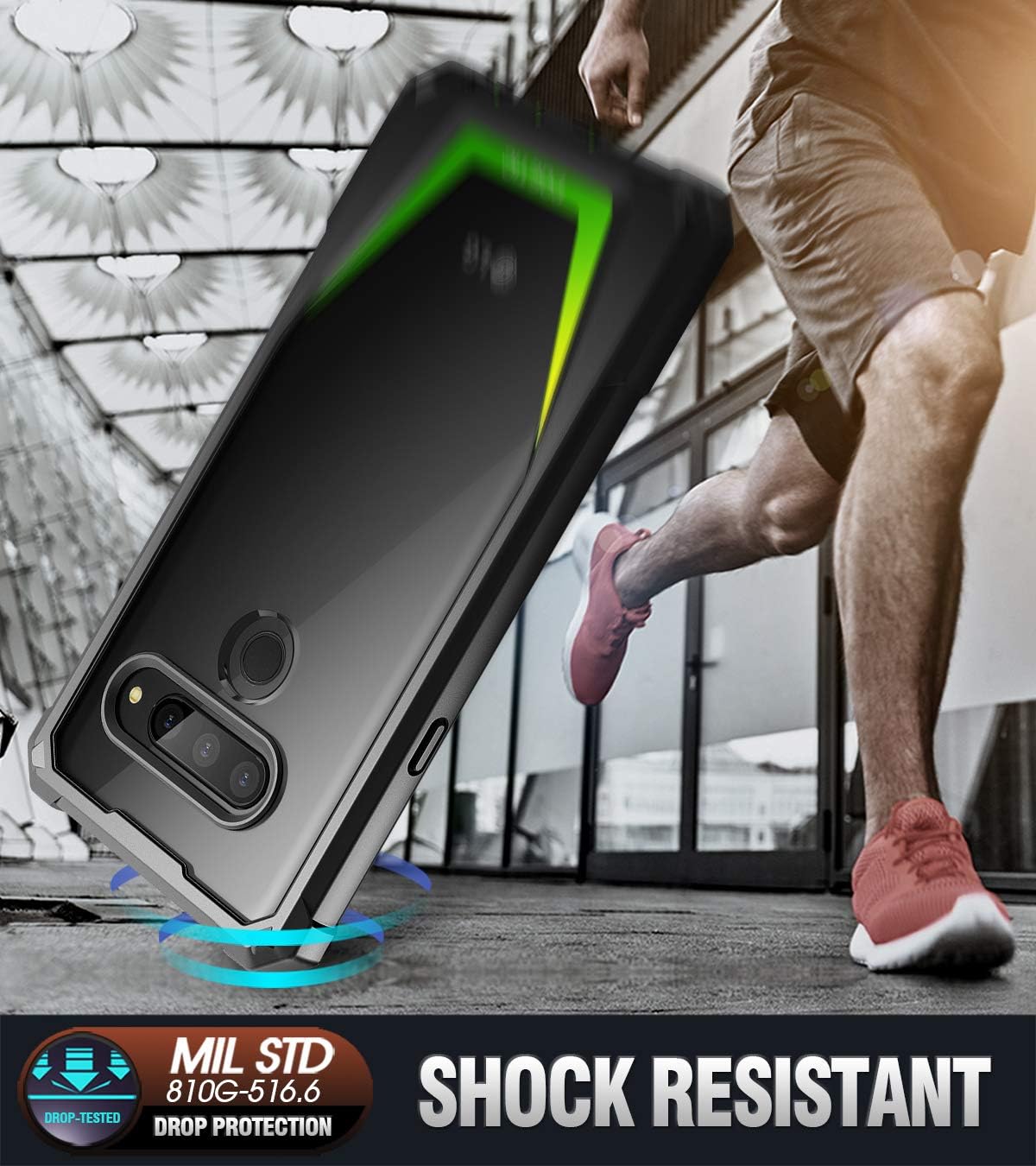 LG V40 Thin Case, LG V40 Case, Poetic Guardian [Scratch Resistant Back] [Built-in-Screen Protector] Full-Body Rugged Clear Hybrid Bumper Case for LG V40 / LG V40 ThinQ (2018) - Green