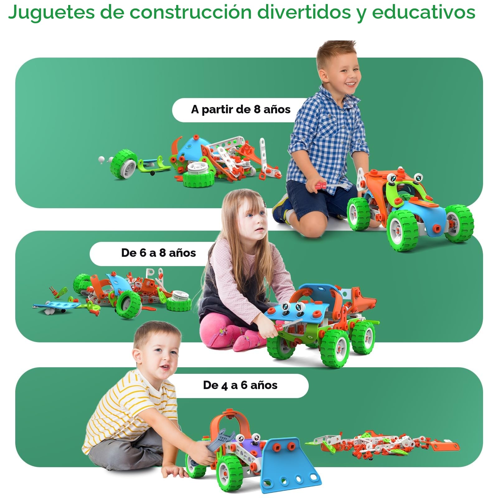 MOONTOY Juguetes Construcciones para Niños 4 A 8 Años, Kit De Construcción Creativa 10 En 1, Juego De Construcción De Ingeniería 185 Piezas para Niños,Educativos Regalo para Niños 4 5 6 7 8 9 Años