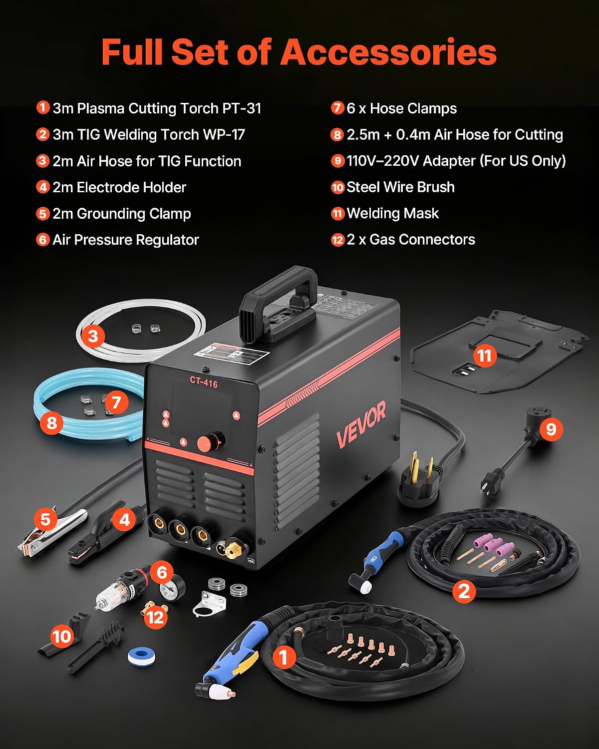 VEVOR 3-in-1 Plasma Cutter Welder Combo - CUT/TIG/MMA, 50A Plasma Cutting Machine & 200A TIG Stick Welder, Digital 110/220V Dual Voltage with 2T/4T/PA/PT Function for Home Repairs, Workshops