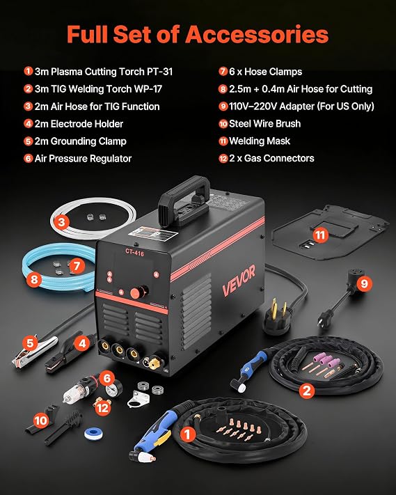 VEVOR 3-in-1 Plasma Cutter Welder Combo - CUT/TIG/MMA, 50A Plasma Cutting Machine & 200A TIG Stick Welder, Digital 110/220V Dual Voltage with 2T/4T/PA/PT Function for Home Repairs, Workshops