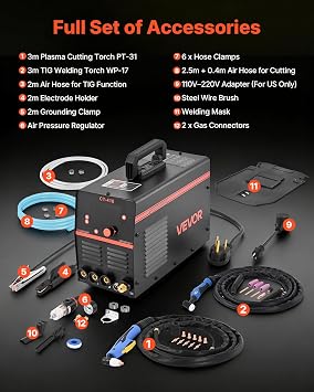 VEVOR 3-in-1 Plasma Cutter Welder Combo - CUT/TIG/MMA, 50A Plasma Cutting Machine & 200A TIG Stick Welder, Digital 110/220V Dual Voltage with 2T/4T/PA/PT Function for Home Repairs, Workshops