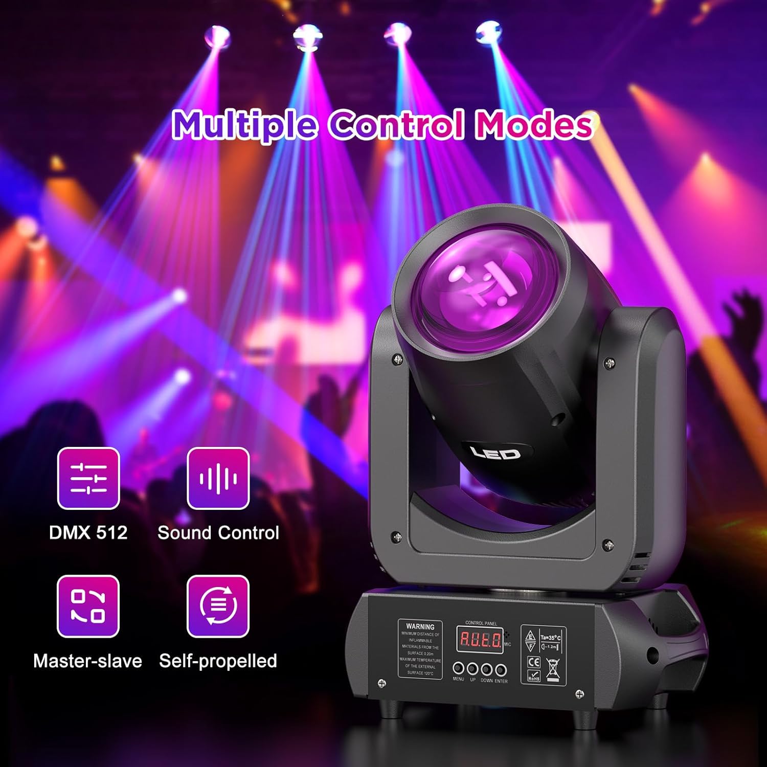 150W Moving Head Lights,18-Facet Prism Stage Beam Light Mini Compact DJ Moving Head Lights DMX Sound Activated 8 GOBO 8 Colors Spotlight for Wedding DJ Party Stage Lighting（2PC）