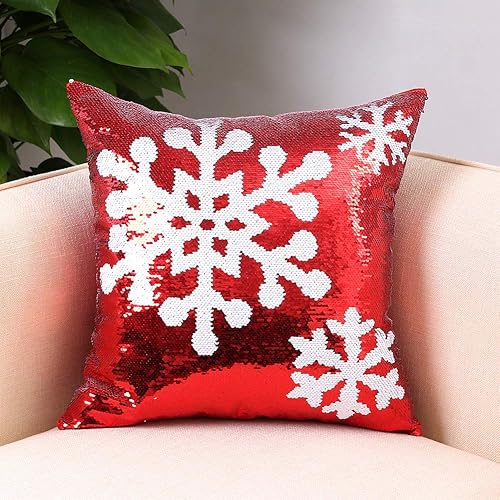 Miniatura 4 de Coeufuedy Juego de 2 fundas de almohada de lentejuelas navideñas de 18 x 18 pulgadas, reversibles con lentejuelas y copos de nieve, diseño de sirena