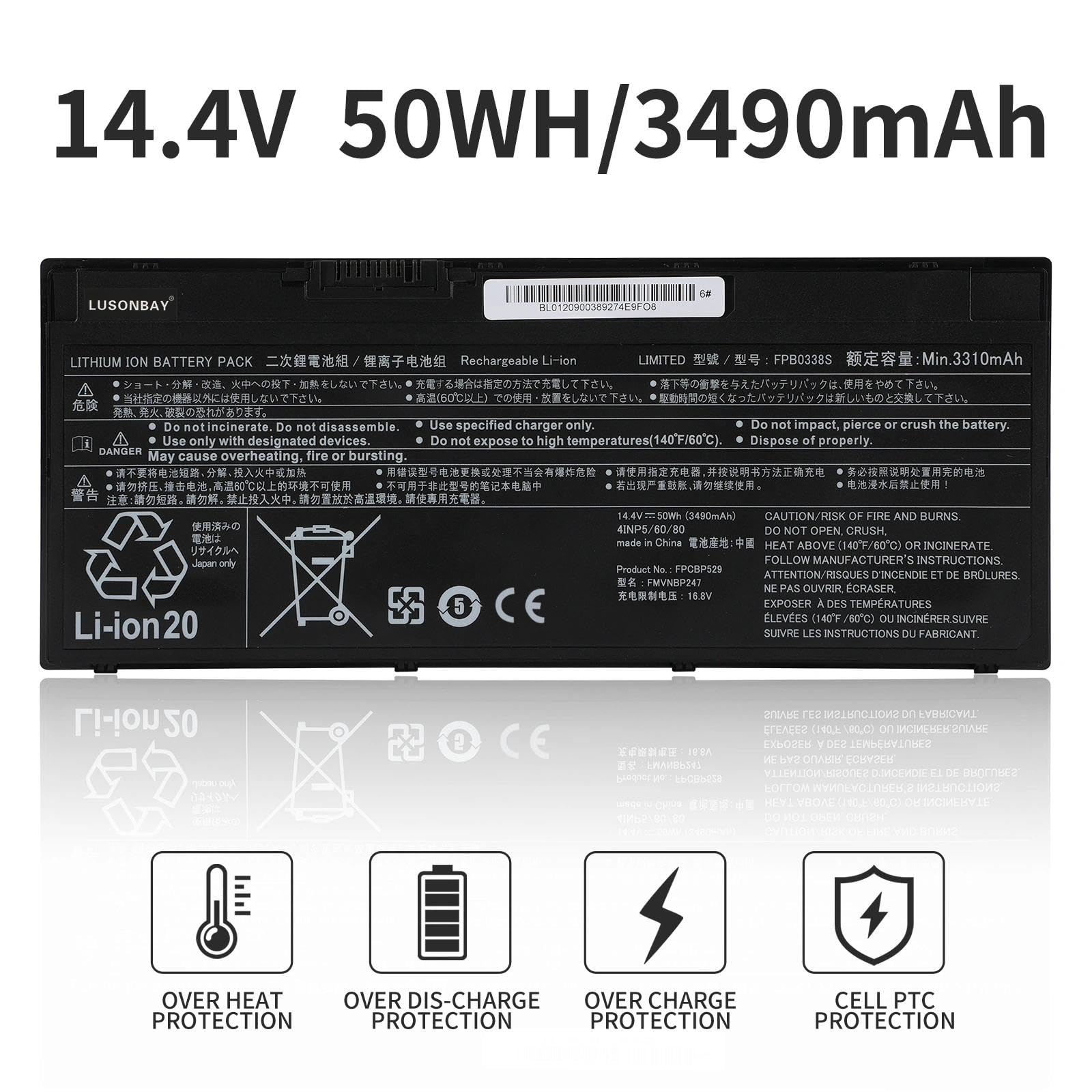 FPB0338S FPCBP529 - Batteria per laptop Fujitsu LifeBook T937 T938 T939 E448 E449 E458 E459 E548 E549 E558 E559 E4411 E4511 E5410 5411 E5510 E5511 U747 U748 U749 U757 U758 U759 U7410 U7510