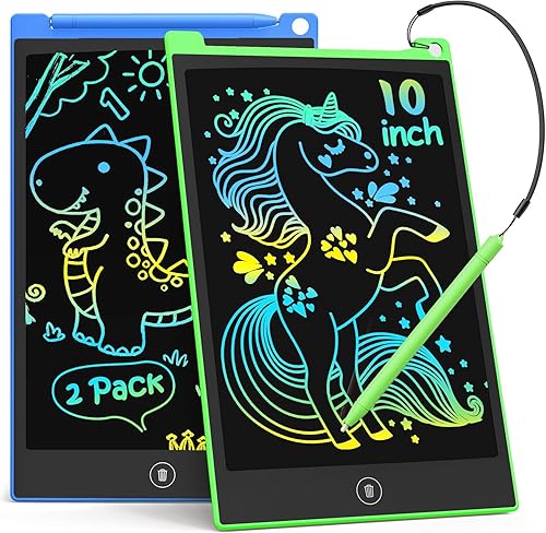 Miniatura 8 de TECJOE Paquete de 2 Tabletas de Escritura LCD, Tableta de Dibujo Pizarra de Garabatos Colorida de 10 Pulgadas para Niños, Juguetes de Aprendizaje