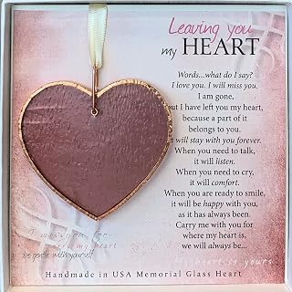 Leaving You My Heart Memorial Stained Glass Heart Ornament - Bereavement Sympathy Gift - Comforting End of Life Keepsake for Loved Ones - Made in USA