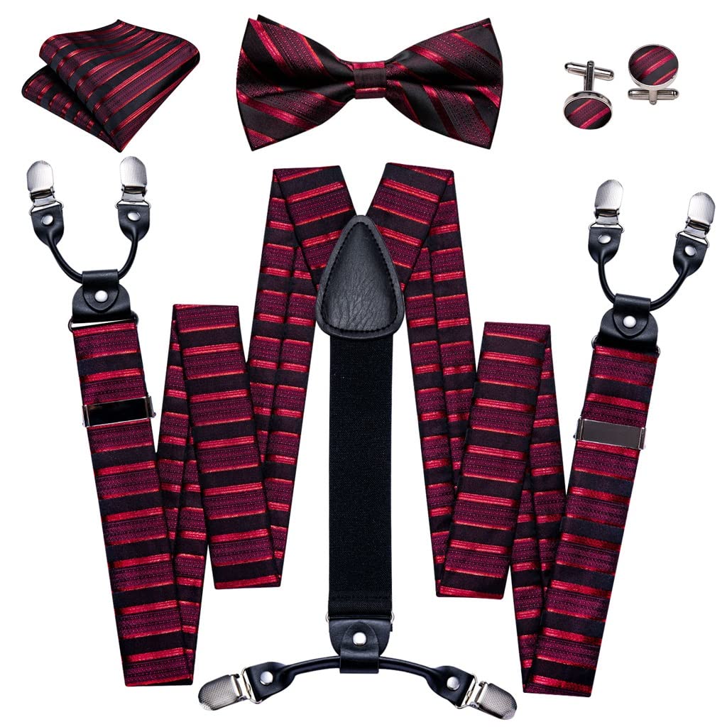 Uspender for hombres Corbata de seda Conjunto de pajarita a rayas Gemelos Tirantes de boda elásticos Pajarita for fiesta