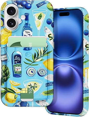 Petocase for iPhone 16 Plus Wallet Case Card Holder Slot Slim Fit Flexible TPU Gel Rubber Soft Skin Silicone Protective Phone Case Cover for Apple iPhone 16 Plus 6.7 inch Blue Tableware
