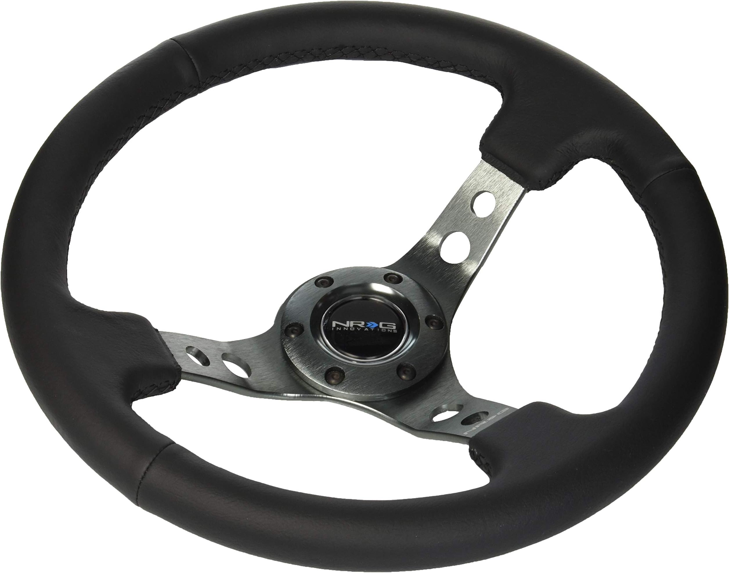 RST-006GM Reinforced Steering Wheel (350mm Sport Steering Wheel (3" Deep) - Gun Metal Spokewith Round holes/Black Leather)