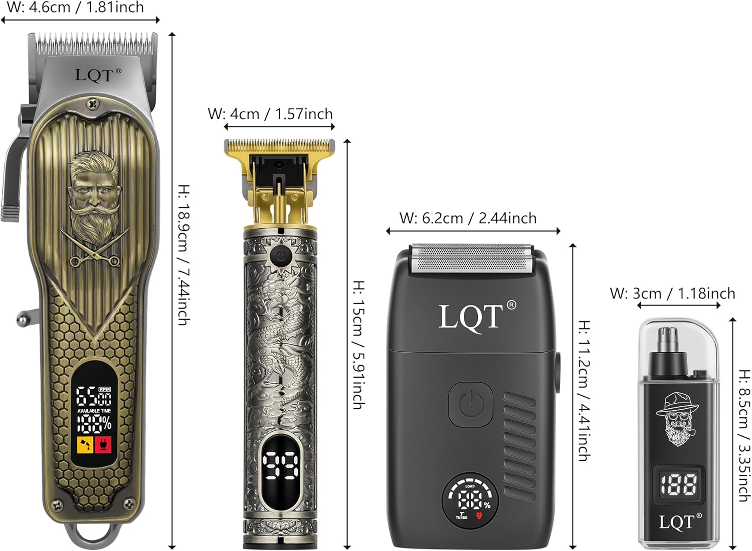 Hair Clippers for Men with LED Power Display, 4-Piece Professional Grooming Kit with Hair Clipper, Detail Trimmer, Foil Shaver & Nose Trimmer, Complete Cordless Set for Home Barber Use