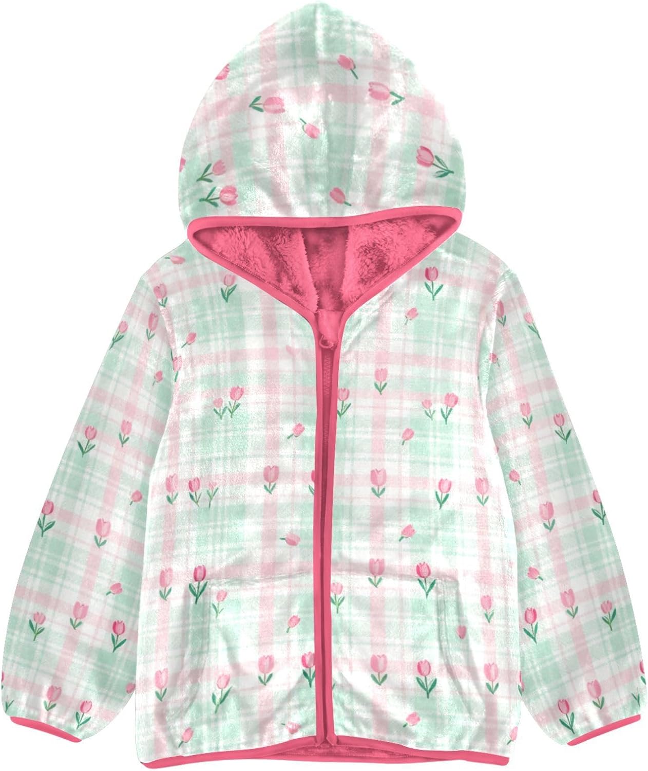 Tulips Plaid Toddler Winter Jackets Children Plush Outerwear Baby Girls Fall Fleece Jacket 3T