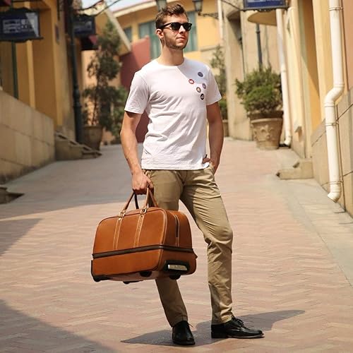 Miniatura 6 de Leathario Maleta de viaje de equipaje de cuero bolsa de viaje de fin de semana bolsa de noche maleta con ruedas, Marrón