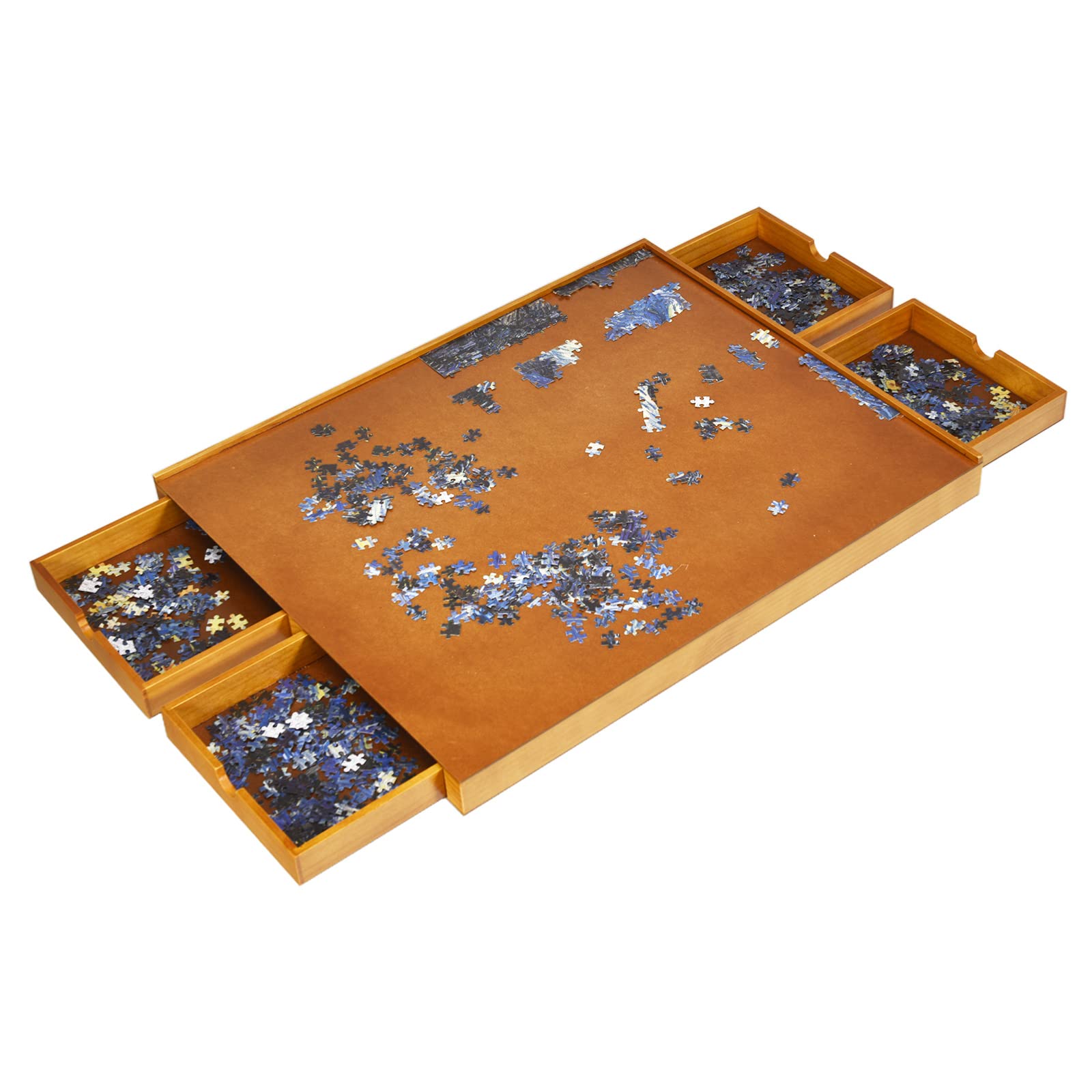 HOMASIS Tavolo Puzzle in Legno, Tavola Puzzle Board Gioco da Tavolo con 4 Cassettti per 1000-1500 PCS, 80 x 65 x 7 cm