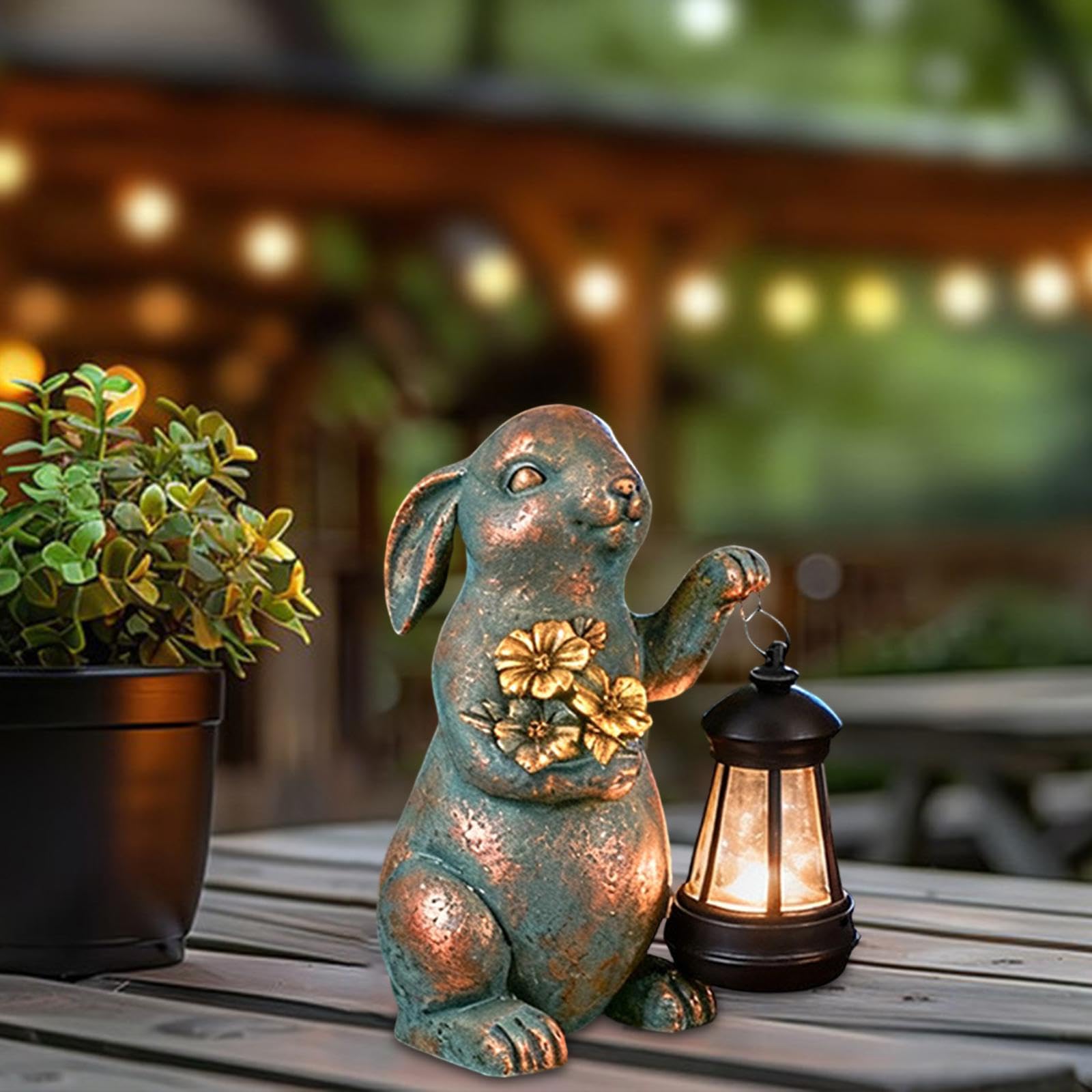 Statuetta da Giardino con Illuminazione a LED, Decorazione da Tavolo, Scultura di Animale E Decorazione Primaverile per Terrazzo, Mensola, Ingresso, F, Rame