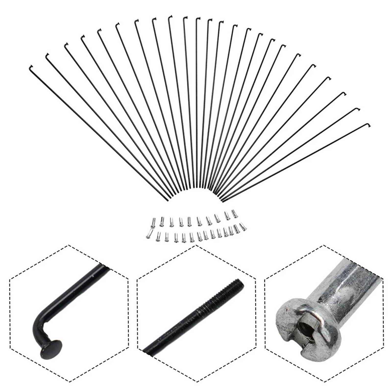 Szprycha do koła rowerowego, 14G 24 szt. Szprychy rowerowe ze smoczkami 255-289 mm Czarne