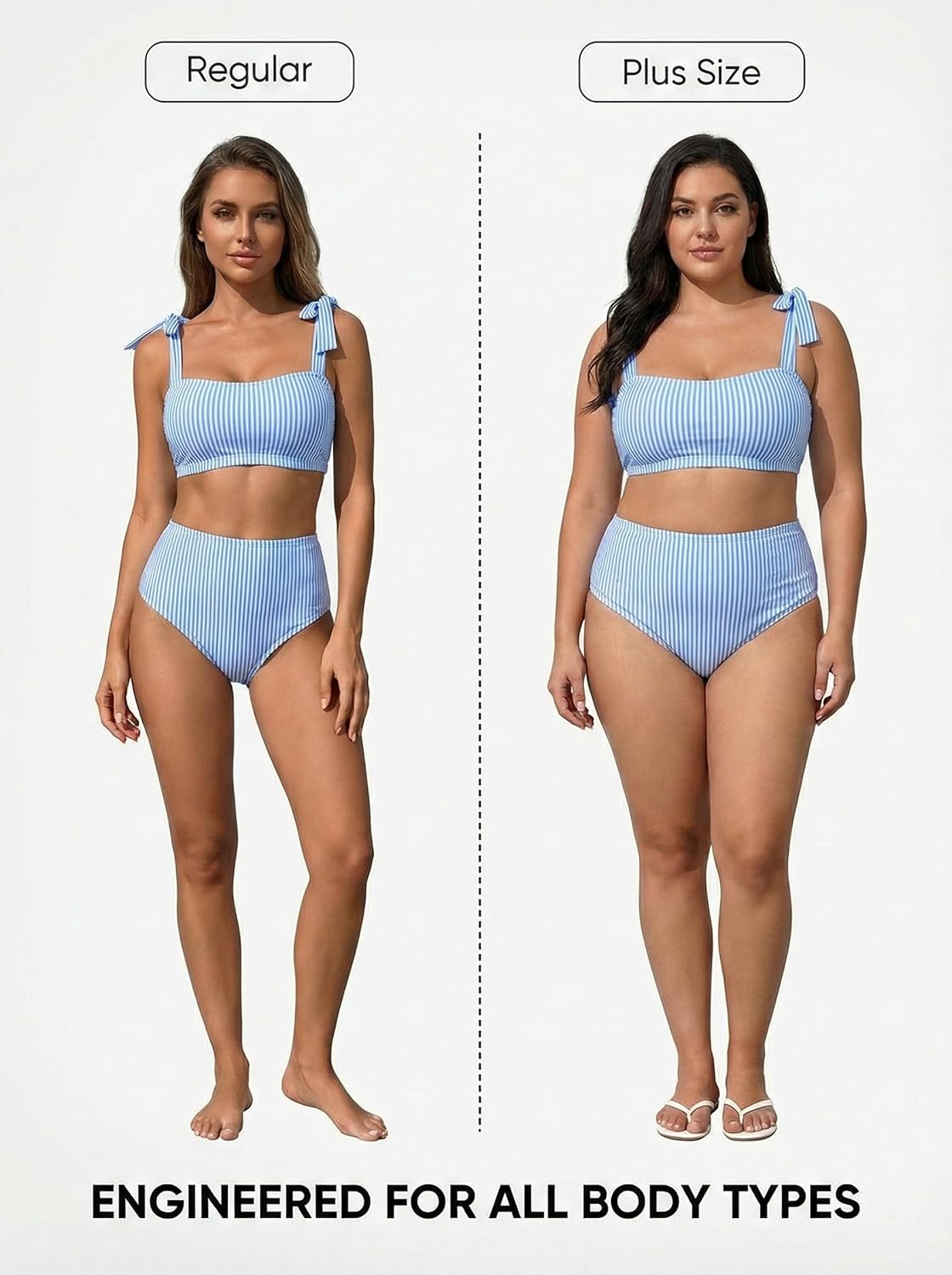 Herseas Women's Tie Shoulder Bikini Sets 2 Piece Striped Swimsuits High Waisted Bathing Suits - Image 5