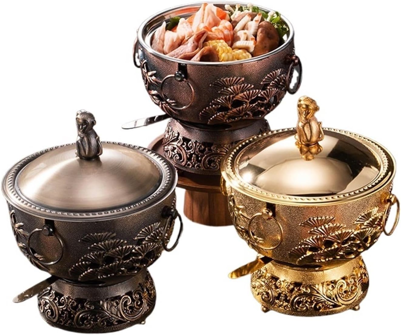 Olla China de Bronce para Hot Pot de 12.5 Pulgadas, Aluminio, Diseño Antiguo