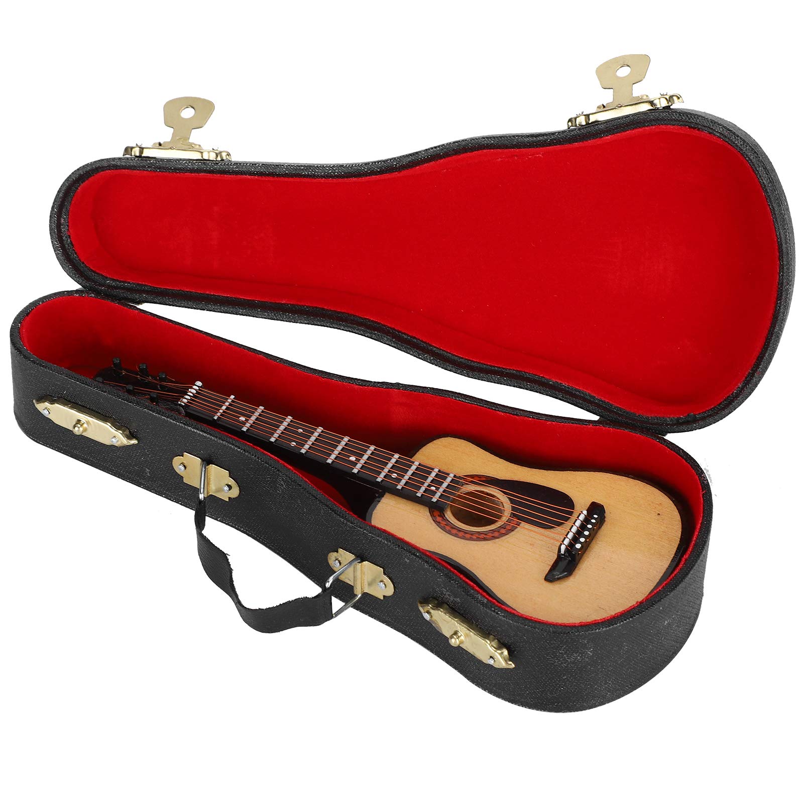 drewniana gitara miniatura, muzyczna ozdoba czarna 15 cm for domku dla lalek