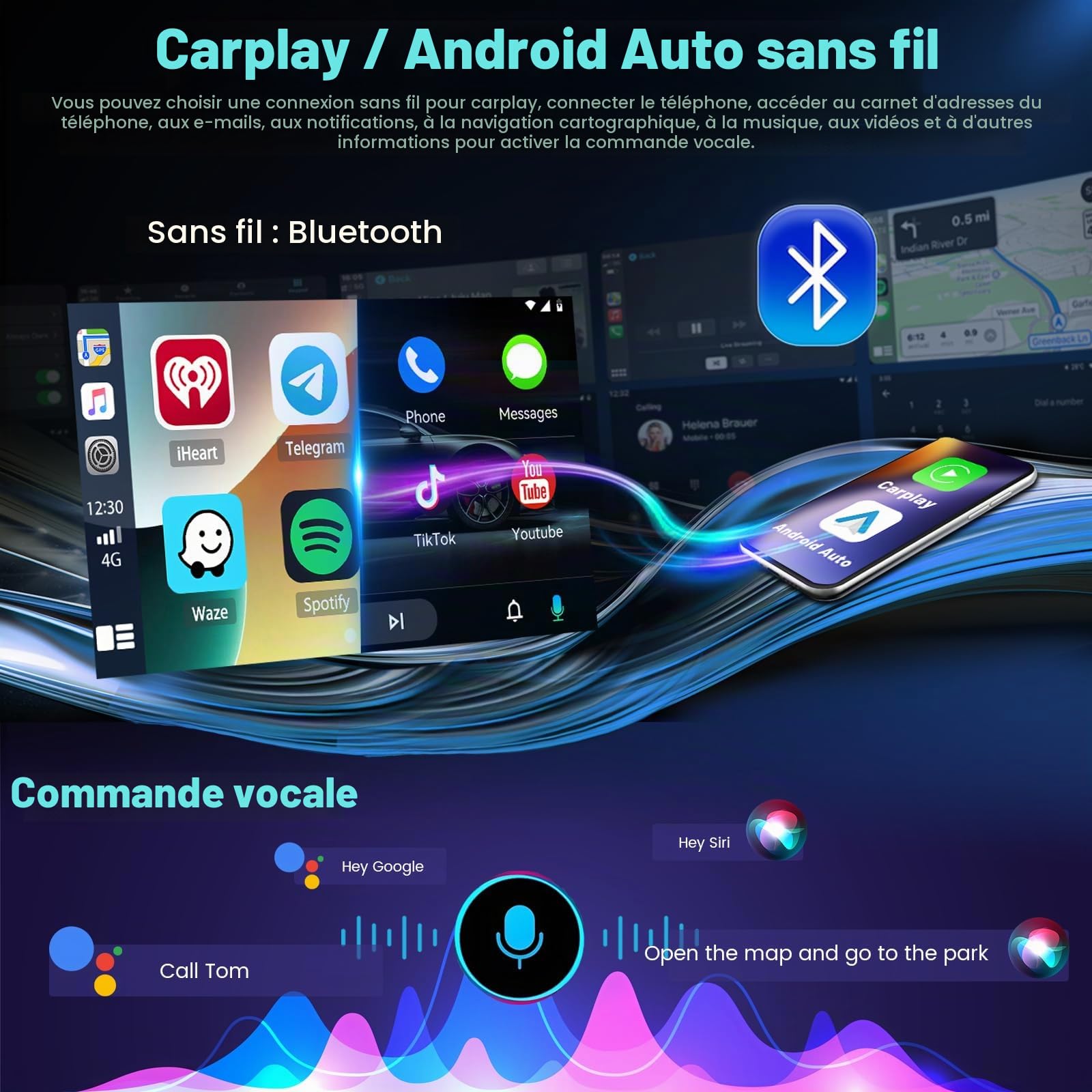 Hikity 4+64G 7" Autoradio Android pour Fiat 500 2007-2015 CarPlay