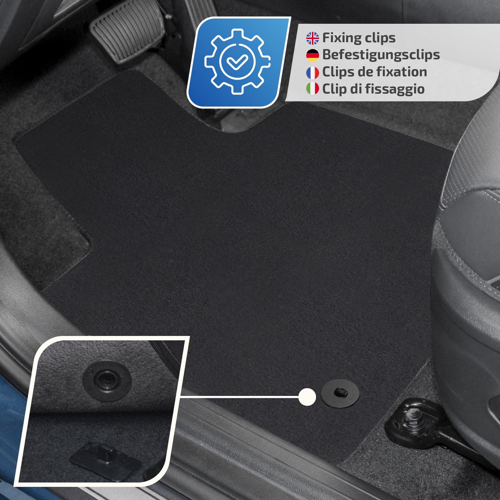 Wielganizator tappetini auto velours anteriori adatto per Alfa Romeo Giulietta (2010-2020, hatchback) neri, set 2
