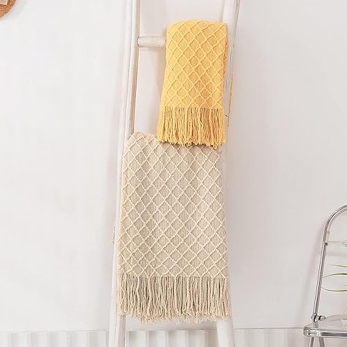 Miniatura 9 de Manta para el sofá, manta de punto suave y acogedora con borla, manta decorativa ligera para el sofá, silla, cama, viajes y sala de estar, apta para