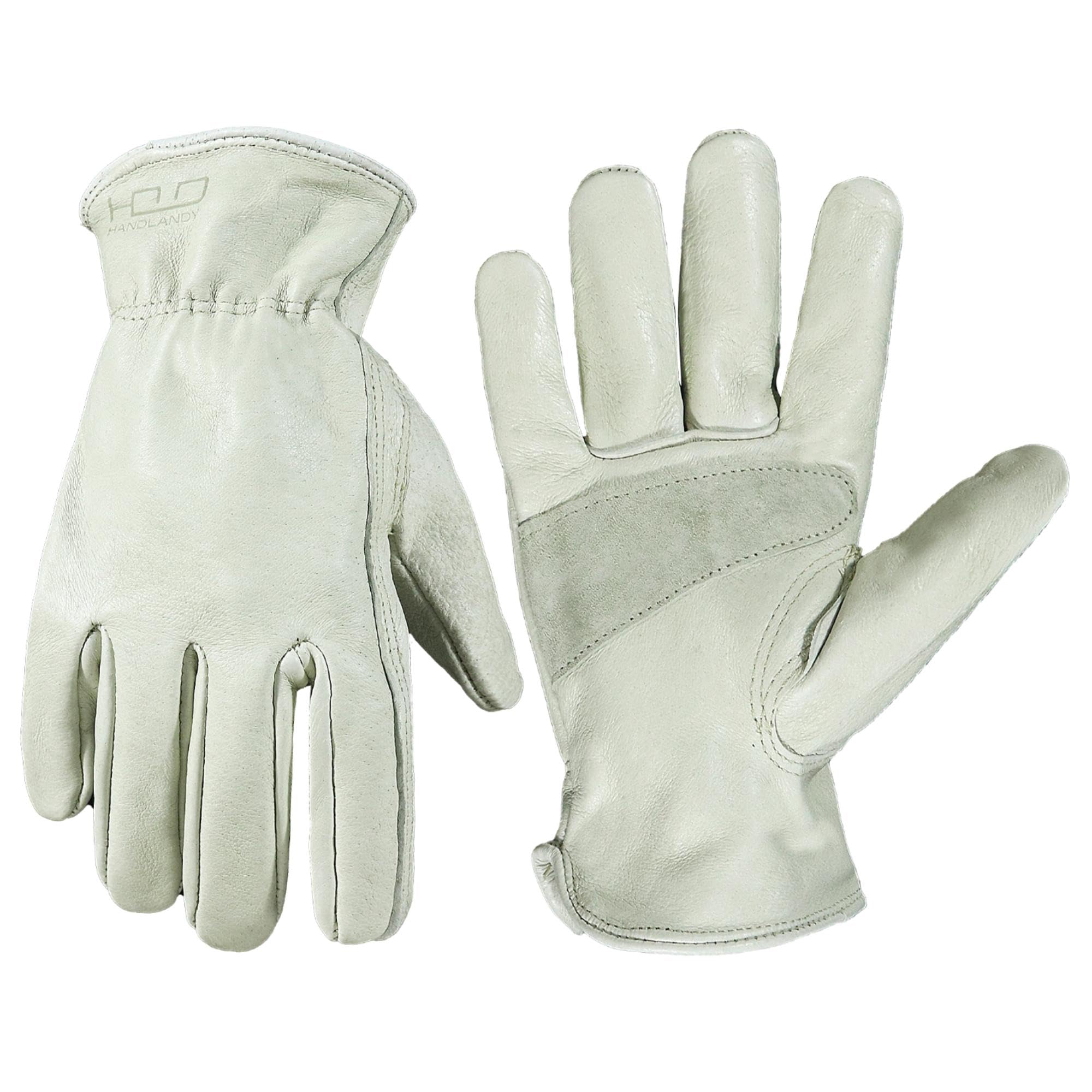 HANDLANDY Leather Gardening Gloves for Men and Women Utility Leather Work Gloves Breathable Garden Yard Mechanic Working Gloves (Beige