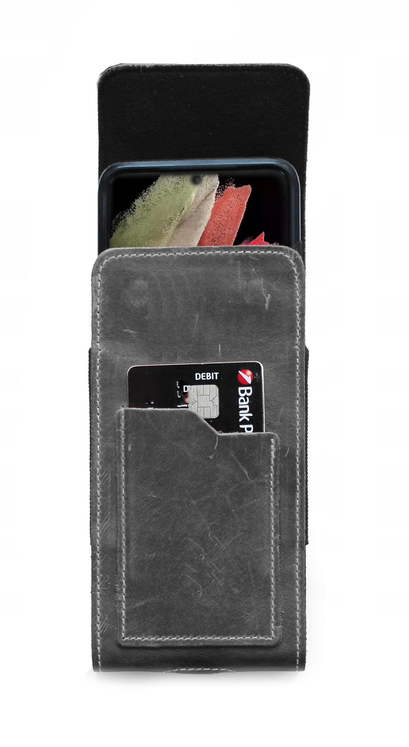 ECHT Leder VERTIKAL Hüft Gürtel Tasche passend für Samsung Galaxy S26 S25 S24 Ultra 5G S23 S22 S21 FE S20 A56 A36 A26 A16 A55 A35 A25 A15 A05 A54 Karabinerhaken Schutz Hülle Lederhülle XL SCHWARZ