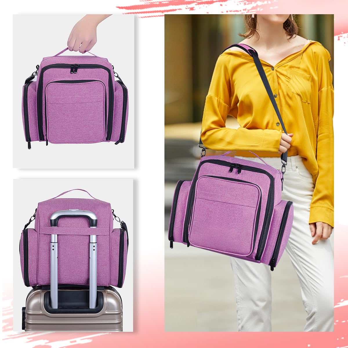 Estuche organizador de esmalte de uñas con capacidad para 90 botellas, caja de almacenamiento portátil de viaje con 3 bolsas desmontables, diseñada para herramientas de uñas de mujer, aceites